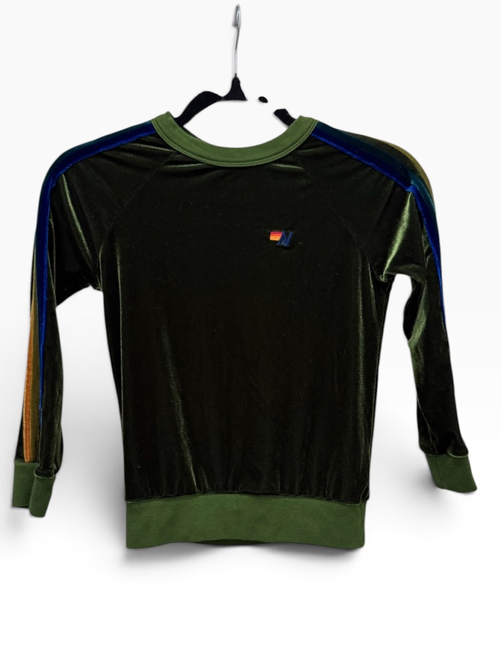 Aviator Nation Kids Green Velvet 5 Stripe Crewneck Sweatshirt Size 10